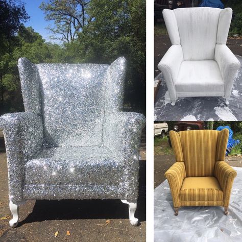 DIY chair makeover... glam style! Painted the chair with semi gloss exterior paint. Then used modge podge and painted it on in patches and dropped the glitter on the glue and then pressed it down. And then modge podge on top of the glitter to hold the glitter down. Glitter Furniture, Glitter Room, Modge Podge, Glam Room, Chair Makeover, Homecoming Hair, Glam Style, Diy Chair, Cranberry Sauce