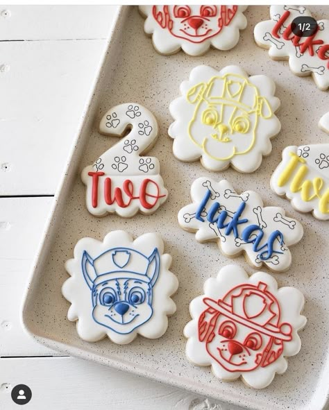 Paw Patrol Birthday Decorations, Paw Patrol Cookies, Mickey Mouse Themed Birthday Party, Paw Party, 4th Birthday Cakes, Sugar Cookie Royal Icing, Paw Patrol Birthday Party, Sugar Cookie Designs, Paw Patrol Party