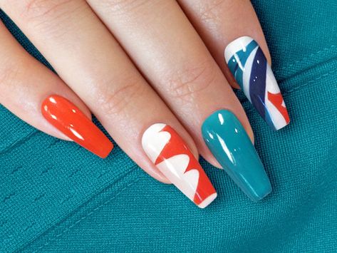 Dolphins Nails, Miami Dolphins Nails, Nails Miami, Dolphin Nails, Football Nails, Shape Chart, Miami Nails, Nails Fake, Makes You Beautiful