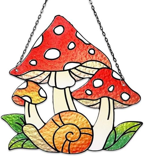 Amazon.com: Tuitessine Mushroom Stained Glass Sun Catcher Toadstools Snail Cottage Style Decor Window Wall Hanging Ornament for Home Plant Lovers Gift 7.9"*7.9" : Patio, Lawn & Garden Stained Glass Snail, Mushroom Stained Glass Patterns, Stained Glass Mushrooms, Window Wall Hanging, Stained Glass Sun, Mushroom Crafts, Stained Glass Patterns Free, Fern Pattern, Glass Window Art