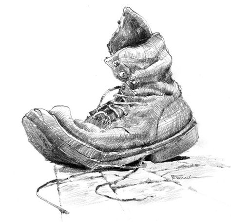 pen and ink drawing of shoe - Yahoo Image Search Results Shoes Drawing Ideas, Shoe Artwork, Shoe Sketches, Old Boots, Shoes Drawing, Art Painting Gallery, Old Shoes, Still Life Drawing, Drawing Projects