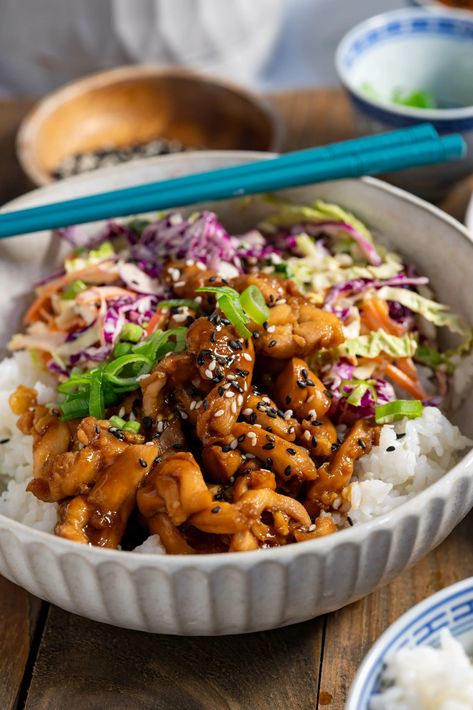 Step into your bowl era with me! Experience this Miso Chicken Bowl: tender chicken, savoury miso, crunchy sweet slaw, and fluffy rice. Sweet Slaw, Miso Chicken, Apple Slaw, Fluffy Rice, Chicken Bowl, Dinner Inspiration, Chicken And Rice, Tender Chicken, Asian Dishes