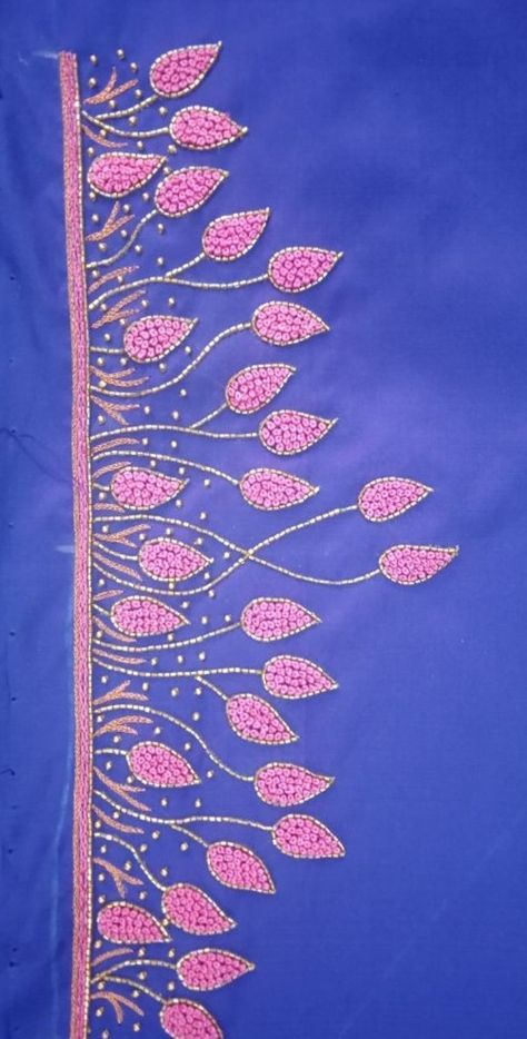 Mechin Embroidery Designs Simple, French Knot Design In Aari, Theard Work Blouse Designs, Aari Work Border Designs, Leaf Design Aari Work Blouse, Aari Work Embroidery Design, French Knot Embroidery Designs, Flower Pattern Drawing, Hand Work Design