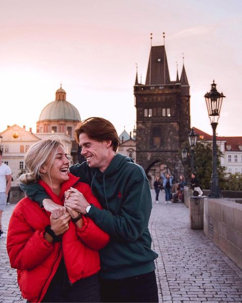 I travelled solo for a long time before I met Lauren. I always wanted a travel buddy to chase sunsets with and share moments like this… Couple Photography Winter, Prague Photos, Mira Duma, Single Travel, Europe Tour, Prague Travel, Winter Photos, Europe Tours, Best Sunset