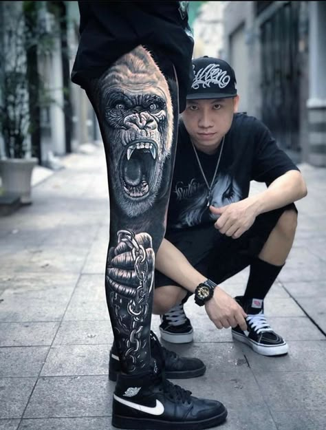 Dm Tattoo, Best Leg Tattoos, Gorilla Tattoo, Full Leg Tattoos, Tattoo Magazine, Joker Tattoo, Leg Tattoo Men, Leg Sleeve Tattoo, Tattoo Magazines