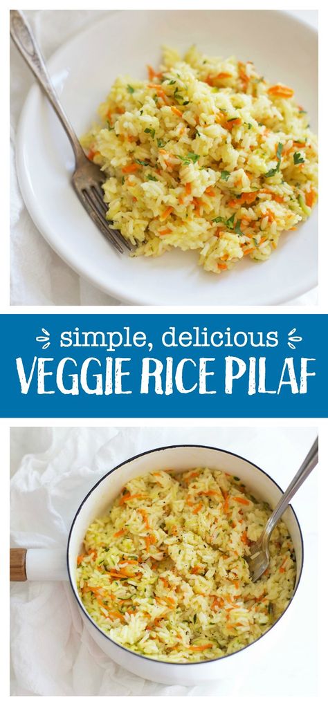 Simple Veggie Rice - An easy side dish to kick your meal up a notch in color & flavor. This is a perfect side dish, great with stir-fry, rice bowls & more! Veggie Rice Pilaf, Dairy Free Rice Side Dishes, Vegetable Rice Pilaf, Rice With Veggies, Easy Rice Pilaf, Fry Rice, Veggie Rice, Rice Pilaf Recipe, Vegan Casserole