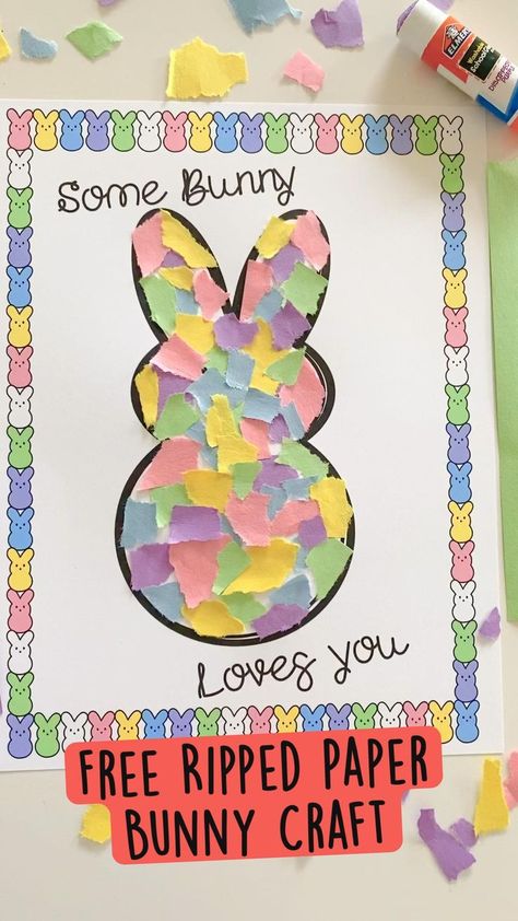 Preschool Crafts Easter, Paper Bunny Craft, Easter Lessons, Easter Crafts Preschool, Bunny Craft, March Crafts, Paper Bunny, Easter Arts And Crafts, Ripped Paper