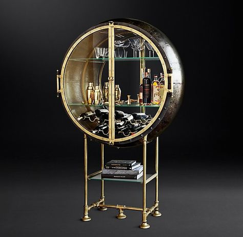 Restoration Hardware Gold Bar Cart, Bar Model, Luxury Bar, Rh Modern, Bar Cart Decor, Glass Display, Mobile Bar, Modern Shop, Bath Furniture