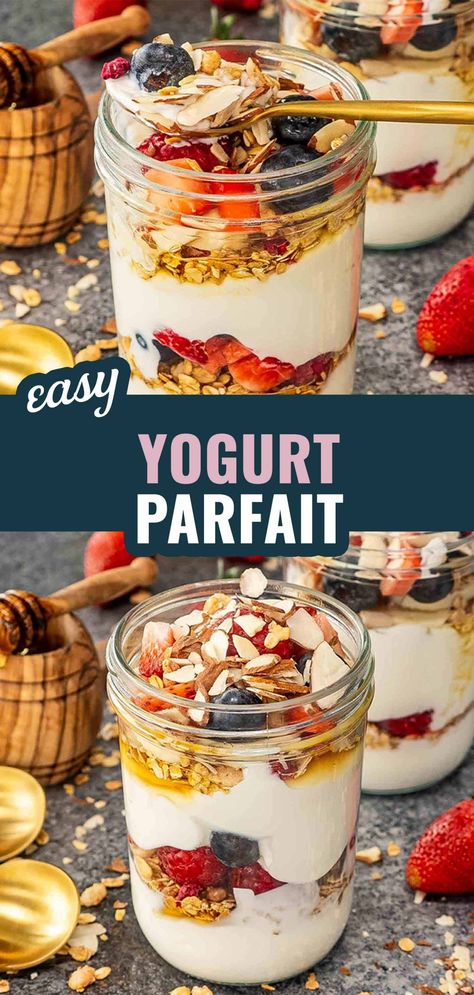 Start your day with this easy and delicious Yogurt Parfait! Layered with creamy yogurt, fresh berries, and crunchy granola, it's the perfect breakfast treat. 🍓🥣 #BreakfastGoals #HealthyEats Healthy Parfait Recipes, Easy Parfait, Strawberry Yogurt Parfait, Yogurt Parfait Recipe, Greek Yogurt Parfait, Granola Parfait, Chocolate Yogurt, Creamy Yogurt, Parfait Breakfast