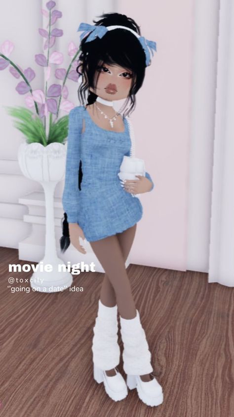 ₊‧°𐐪♡𐑂°‧₊ #roblox #robloxdresstoimpress #robloxdti #robloxfashion #dresstoimpress #dti #outfitideas #dtioutfits #dresstoimpressoutfits #robloxmakeup #robloxdtimakeup #dtimakeup #dresstoimpressideas #dti #dress2impress #fergonzal814 #fashion #roblox #pinterest Dti Roblox First Date, Dti Roblox Movie Night, Dti Neon Theme Outfit, Dress To Impress Just Woke Up Theme, Movie Night Dti Outfit, Dti Roblox Theme Hollywood, Dresses To Impress, Dti Theme Basic, Dti Theatre