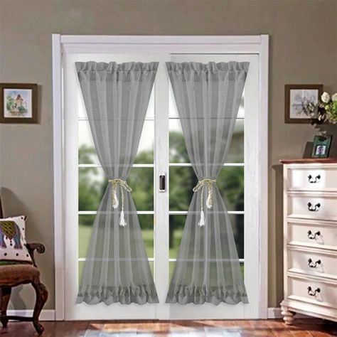 French Door Curtain Panels, French Door Curtain, Sidelight Windows, White French Doors, French Door Curtains, Voile Panels, Ceiling Curtains, Patio Curtains, French Doors Patio