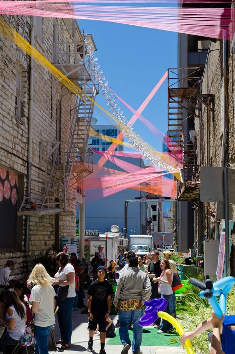 Creative Passageways >> These renovated alleys enhance safety, walk-ability, promote local businesses, and engage the surrounding community. Alley Ideas, Street Scape, Tactical Urbanism, Streetscape Design, Street Decoration, Street Landscape, Interactive Art Installation, Community Spaces, Urban Intervention