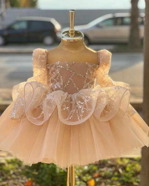 Pageant Gowns Kids, Baby Flower Girl Dress, Cute Long Sleeves, Champagne Flower Girl, Flower Girl Dresses Champagne, Birthday Princess Dress, Kids Party Wear Dresses, Baby Party Dress