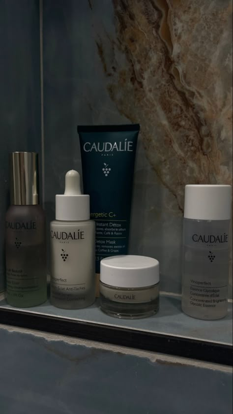 Skincare Pictures Faces, Clean Skincare Aesthetic, Skincare Dark Aesthetic, Caudalie Skincare Aesthetic, Skincare Shelf Aesthetic, Caudalie Aesthetic, 2023 Mood Board Aesthetic, Aesthetic Skincare Brands, Luxury Skincare Aesthetic