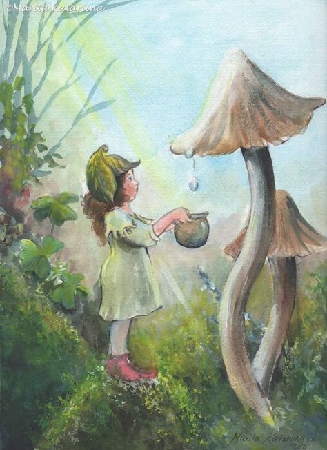 Forest Fairies Drawing, Fantasy Mushroom Fairy Art, Fairy Garden Art Painting, Acrylic Fairy Painting, Acrylic Fairy Painting Ideas, Fairy Drop Art, Forest Fairy Drawing, Easy Fairy Painting, Water Fairy Art