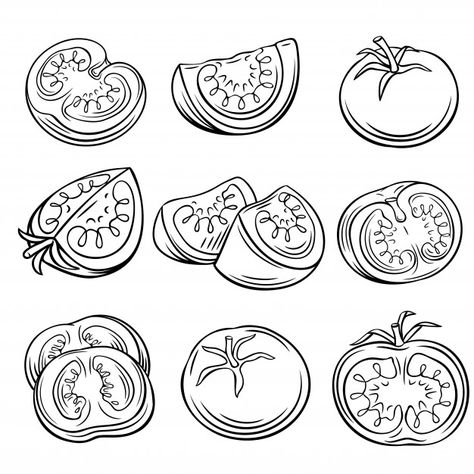 Tomato Tattoo Ideas, Tomato Line Drawing, Tomato Doodle, Tomatoes Illustration, Tomato Tattoo, Tomato Illustration, Tomato Drawing, Patchwork Tattoos, Fruit Sketch