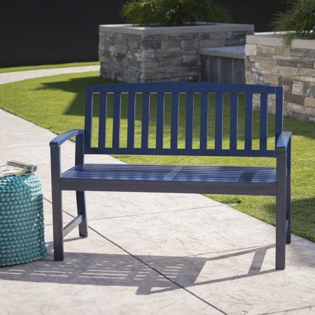 Lilo Outdoor Acacia Wood Bench, Navy Blue Dark Blue Front Door, Front Door Bench, Windsor Bench, Metal Outdoor Bench, Door Bench, Blue Bench, Wooden Garden Benches, Teak Bench, Patio Bench