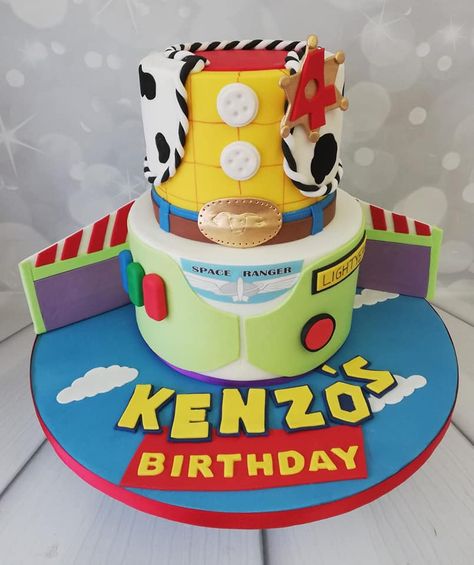 toy story 2 tier cake Toy Story Cake 2 Tier, Toy Story Birthday Cake, Woody Birthday, Toy Story Party Decorations, Twins Cake, 5th Birthday Cake, Toy Story Theme, 2 Tier Cake, Toy Story Cakes