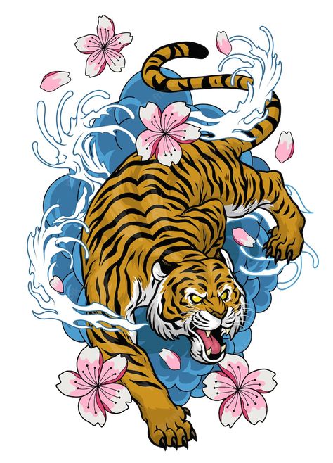 Premium Vector | Vintage japanese style illustration of tiger design Tiger Folk Art, Japanese Tiger Illustration, Japanese Style Illustration, Japanese Folk Art, Elegant Banners, Japanese Tiger, Tiger Illustration, Arabesque Pattern, Arabic Pattern