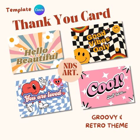 BUNDLING 4 THANK YOU CARD TEMPLATE CANVA PRO ONLY 55K THEME : RETRO & GROOVY 🚫DO NOT COPY DESIGN🚫 MINAT? DM📩 #thankyoucard #thankyoucarddesign #thankyoucardmurah #thankyoucardmedan #thankyoucardset #canvadesign #smallbusiness #smallbusinessowner Thankyoucard Design, Copy Design, Thank You Card Design, Retro Theme, Retro Groovy, Canva Pro, Thank You Card Template, Canva Design, July 1