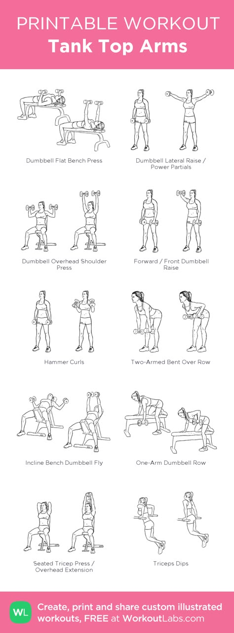 Tank Top Arms : my visual workout created at WorkoutLabs.com • Click through to customize and download as a FREE PDF! #customworkout Tank Top Arms, One Arm Dumbbell Row, Arm Workout Gym, Workout Morning, Workout Labs, Printable Workout, Arm Workout Women, Printable Workouts, Arm Day