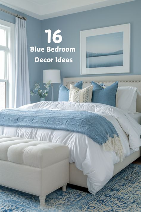 Blue Bedroom Decor Pastel Blue Bedroom Ideas, Dusty Blue Bedroom Ideas, Light Blue Bedroom Ideas, Powder Blue Bedroom, Blue Bedroom Decor Ideas, Room Color Ideas Bedroom, Navy Blue Bedrooms, Blue Bedrooms, Bedroom Blanket