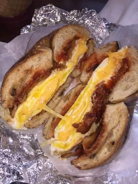 Bacon Egg And Cheese Aesthetic, Bacon Egg And Cheese Bagel, Bacon Egg And Cheese Sandwich, Bacon Bagel, Bacon Egg Cheese, Cinnamon Raisin Bagel, Bacon Egg And Cheese, Egg Cheese, Bagel Sandwich