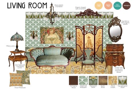 French Art Nouveau Interior, Art Nouveau Interior Design Bedrooms, Art Nouveau House Interior, Art Noveau Interiors, Art Nouveau Decor Interior Design, Art Nouveau Interior Bedroom, Art Nouveau Bedroom Interior Design, Art Nouveau Library, Celestial Interior Design