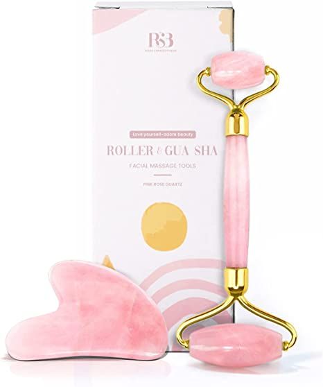 Gua Sha & Face Roller Jade Roller for Face - Natural Healing Crystal Self Care Gifts for Women - Facial Skin Care Tools Muscle Roller Massager Relaxing Relieve Wrinkles (Pink) Evening Skin Care Routine, Detox Facial, Facial Cleaning Brush, Self Care Gifts, Skin Roller, Roller For Face, Facial Tools, Muscle Roller, Facial Massage Tool