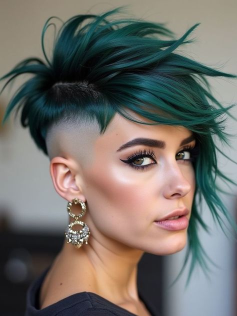 Short Mohawk Hairstyles For Women, Shaved Haircuts For Women, Punk Haircuts For Women, Punk Haircuts, Short Hair Mohawk, Punk Haircut, Long Straight Black Hair, Wild Hair Color, Short Shaved Hairstyles