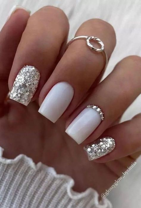 Milky Nails, Wedding Nails Glitter, Her Nails, Bride Nails, Homecoming Nails, New Year's Nails, Silver Nails, Bridal Nails, Elegant Nails