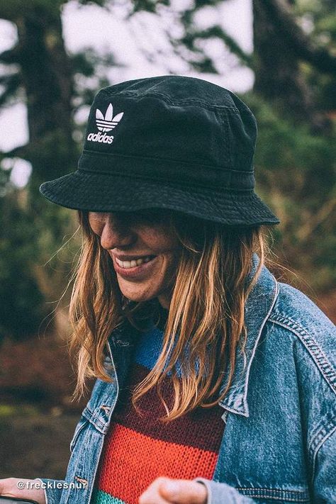 Adidas Originals Denim Bucket Hat Bucket Hat Outfit, Bucket Hat Fashion, Denim Bucket Hat, Adidas Hat, Wearing A Hat, Herschel Supply Co, Festival Looks, Outfits With Hats, Blonde Balayage