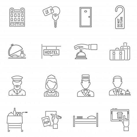 Hotel icons line set Free Vector | Premium Vector #Freepik #vector #travel #line #phone #social-media Abstract Icons, Creativity Wallpaper, App Website, Wallpaper Landscape, Fresh Fashion, Famous Beaches, Pic Photo, Hotel Branding, Vector Sketch