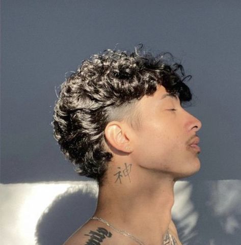 Men’s Curly Hairstyles Mullet, Mullet Taper Curly, Burst Fade Mullet Perm, Curly Hair Men Fade Haircut Styles, Long Curly Hair Fades For Men, Curly Hair Men 2023, Guy Hair Cuts Short, Best Curly Haircuts For Men, Tapered Mullet Haircut