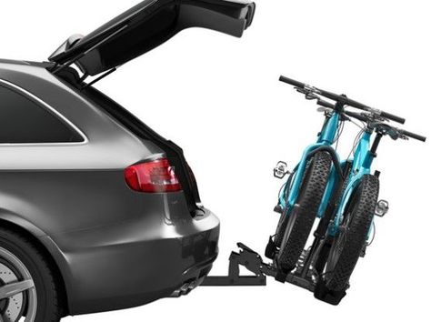 Hitch-mounted bike rack for your car or SUV so you can head to the trails or open road with your mountain bikes or road bikes for a little mountain biking or road cycling fun! This is a Thule T2 Classic 9044 bike rack. Suv Bike Rack, Hitch Bike Rack, Bike Hitch, Hitch Rack, Family Bike, Support Velo, Bike Mount, Mountain Bike Shoes, Bike Racks