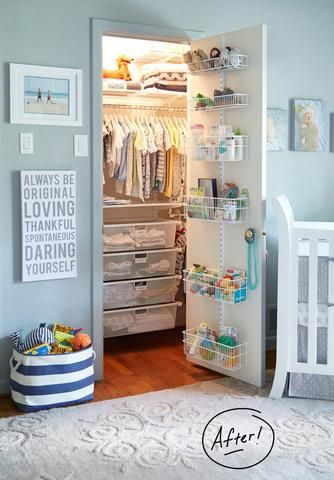 6 Creative, Must-try Ideas to Prepare for Baby’s Arrival in Spring. Inspiration for Spring pregnancy announcement, baby shower, prenatal workout and more! Ideas De Closets, Organiser Son Dressing, Nursery Closet Organization, Baby Closet Organization, Nursery Closet, Baby Closet, Kid Closet, Small Closet, Nursery Baby Room