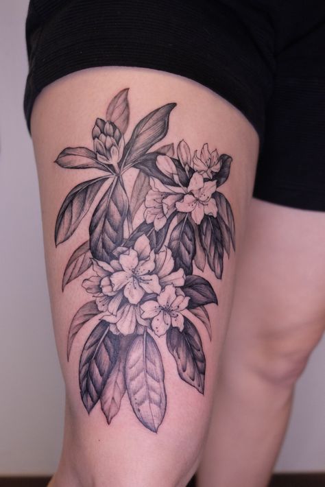 Rhododendron Flower Tattoo, Rodadendren Flower Tattoo, Rhodendron Tattoo, Rhodedendrum Tattoo, Coast Rhododendron Tattoo, Rhodedendrum Flower, Pacific Rhododendron Tattoo, Rhododendron Drawing, Rhododendron Tattoo