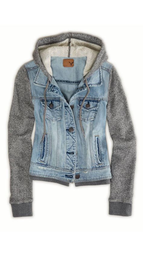 Denim hoodie Cardigan Blazer, Denim Hoodie, Diy Vetement, Hoodie Vest, Beauty And Fashion, Union Jack, Look Plus, Looks Style, Outfit Casual