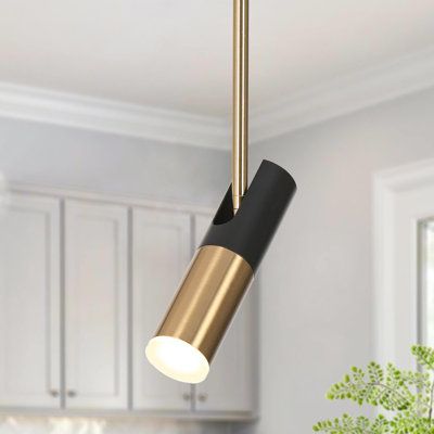 This 1-light LED pendant is stylish decorative lighting in your space. Integrated with Led light, this fixture provides huge brightness with low consumption. The metallic shade can be adjusted in different directions to create a perfect vibe. | Everly Quinn Miaisabella 1 - Light Dimmable LED Single Cylinder Adjustable Pendant Metal in Black / White / Yellow | 7 H x 2 W in | Wayfair Different Home Decor Styles, Pendant Light Set, Black Light Fixture, Island Pendant Lights, Kitchen Island Lighting Pendant, Black White Yellow, Decorative Lighting, Mini Pendant Lights, Hanging Pendant Lights