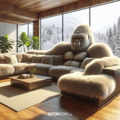 Giant Gorilla Sectional Sofa | Embrace Bold Style with Ultimate Cozy Seating Gorilla Couch, Gorilla Sofa, Giant Couch, Fluffy Couch, Crazy Furniture, Bold Interior Design, Weird Furniture, Bold Interior, Cool Couches