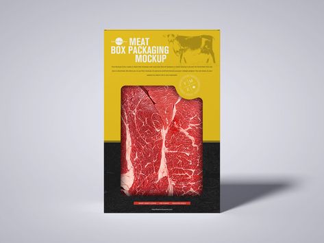 Free Front View Meat Brand Packaging Mockup Design - Mockup Planet Steak Package, Meat Packaging, Poster Price, Meat Box, Meat Packing, Shape Collage, Food Art Photography, Products Packaging, Meat Shop