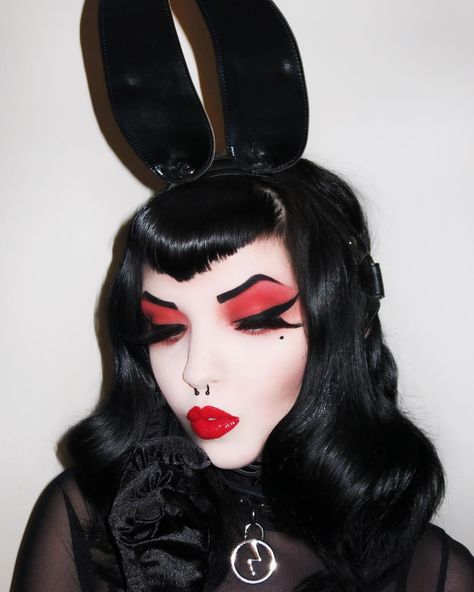 1,358 Likes, 12 Comments - @moodymoth on Instagram: “Devil or angel- I can't make up my mind  . . . Wearing my new bunny ears harness from @deandri…” Goth Eye Makeup, Celebration Decorations, Creepy Makeup, Cosplay Inspiration, Hallowen Costume, Fancy Dress Up, Punk Hair, Hair Tattoos, Halloween Costumes Makeup