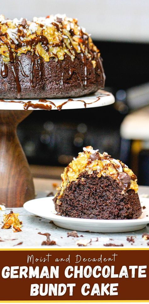 German Chocolate Pound Cake, German Chocolate Bundt Cake, Easy Bundt Cake Recipes, German Chocolate Cake Recipe, Chocolate Cake From Scratch, Bundt Recipes, Moist Pound Cake, Easy Bundt Cake, Pecan Topping