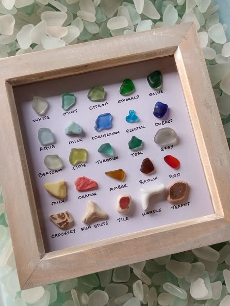 Easy Sea Glass Art, Sea Glass Display Ideas, Beach Art Projects, Sea Glass Display, Diy Tiny Books, Sea Glass Diy, Glass Art Diy, Sea Glass Projects, Beach List