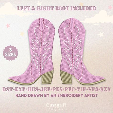 Pink Cowgirl Boots Machine Embroidery Design | 3 Sizes | Left and Right Boot Included | Instant Download Embroidery Cowboy, Texas Cowgirl, Pink Cowgirl Boots, Pink Cowgirl, Digital Embroidery, Machine Embroidery Design, Cowgirl Boots, Embroidery Files, Fabric Scraps