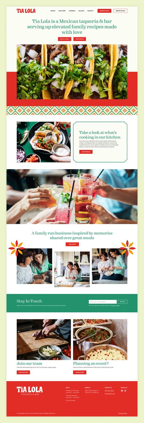 A full screenshot of the homepage of the Tia Lola website. Mexican Restaurant Website Design, Mexican Branding, Bar Website Design, Elements Logo Design, Food Website Design, Elements Logo, Bar Website, Restaurant Website Design, Tacos Mexicanos