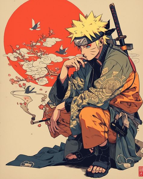 Samurai Naruto — Generated/created by @the.artful.ai with Midjourney Niji 6 — Inspired by the Anime series Naruto/Naruto Shippuden/Boruto: Naruto - The Next Generations — DM for commission, get my wallpapers and clothing, link in bio — #ai #aiart #midjourney #aiartcommunity #aiartwork | #naruto #narutoshippuden #narutouzumaki #anime | #the_artful_ai Naruto Fan Art Wallpaper, Samurai Naruto, Naruto Samurai, Unique Anime Art, Naruto Illustration, Anime Character Design References, Naruto Fashion, Naruto Poster, Naruto Artwork