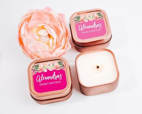 Sweet 16 Candle Party Favor | CatchMyParty.com #catchmyparty #partyideas #sweet16 #sweet16partyfavors #partyfavors #teenparty #girl16thbirthdayparty #sweet16candle Quinceanera Candles, Sweet 16 Candles, Candle Shower Favors, Sweet Sixteen Favors, Sweet 16 Party Favors, Rose Gold Candle, Sweet 16 Favors, Baby Shower Candle Favors, Quinceanera Favors