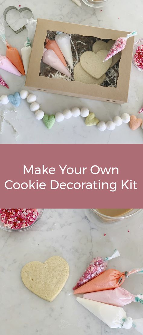 Diy Cookie Decorating Kit, Valentine Cookie Kit, Diy Cookie Decorating, Diy Sugar Cookies, Sugar Cookie Kit, Diy Christmas Cookies, Cookie Kits, Valentine Cookies Decorated, Cookie Decorating Icing