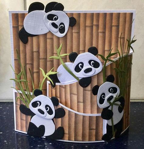 Bamboo Backdrop, Bendy Cards, Panda Craft, Panda Theme, Panda Birthday Party, Panda Card, Asian Cards, Punch Art Cards, Panda Baby